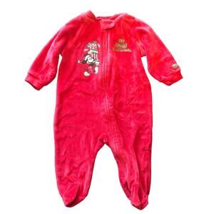 Disney Mickey Mouse My First Christmas Red Velour Zip Up One Piece 6-9 Months